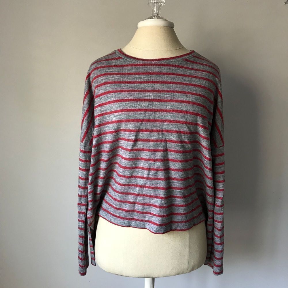 BB DAKOTA HIGH LOW SWEATER STRIPED CROPPED M GRAY